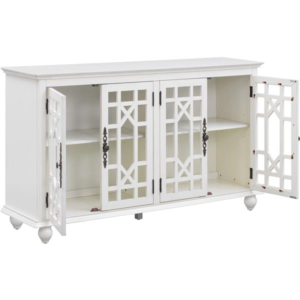 Sideboard with Adjustable Height Shelves, Metal Handles, and 4 Doors for Living Room, Bedroom, and Hallway (Antique White)