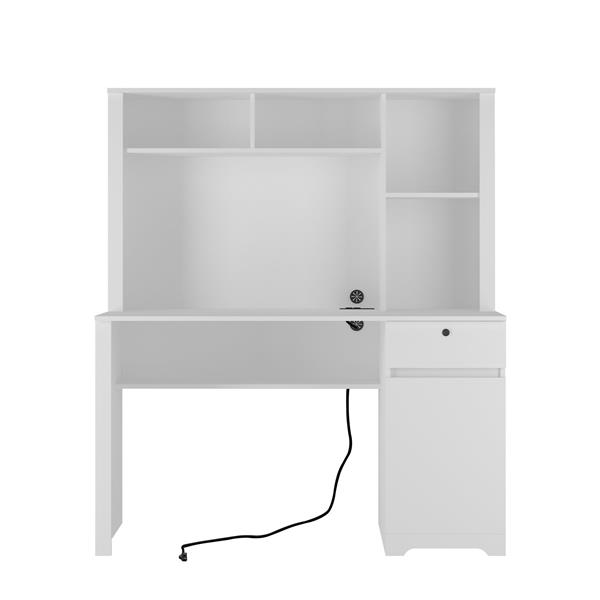 Computer Desk with Hutch & Bookshelf,Wood Executive Desk Teens Student Desk Writing Laptop Home Office Desk with Drawers,3 AC Outlets and 2 USB Charging Ports,Study Laptop Table for Home(White)