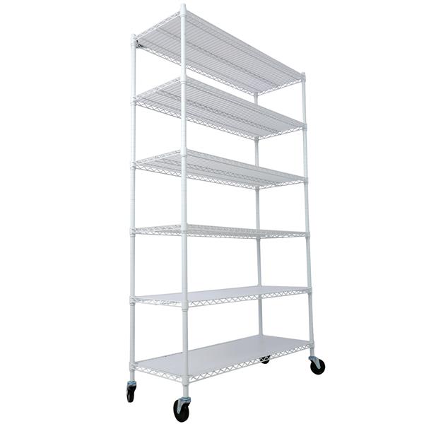 6 Tier 6000lbs Capacity NSF Metal Shelf Wire Shelving Unit, Heavy Duty Adjustable Storage Rack with Wheels & Shelf Liners for Commercial Grade Utility Steel Storage Rack, White- 82"H x 48"L x 18"D