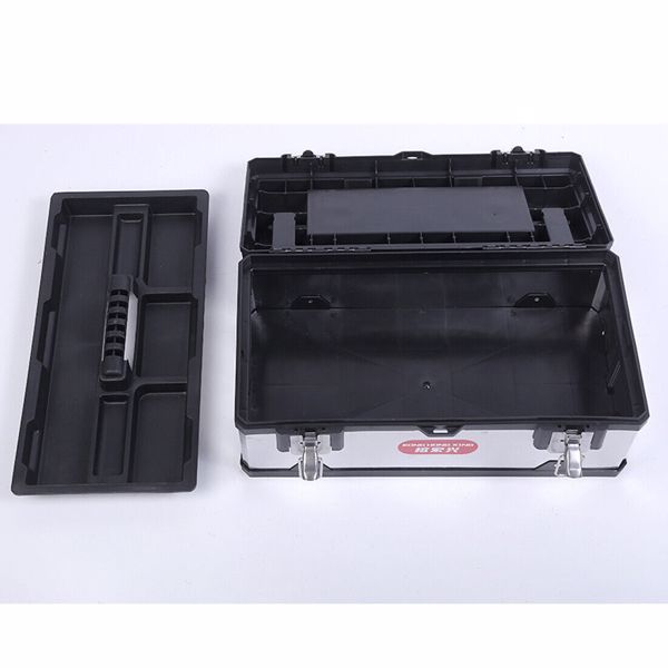 Heavy Duty PP+Stainless Steel Tool Box Chest Storage Case + Removable Tray UK