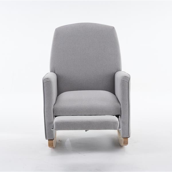 044-Cotton Linen Fabric Nursery Rocking Chair With Adjustable Footrest,Light Gray