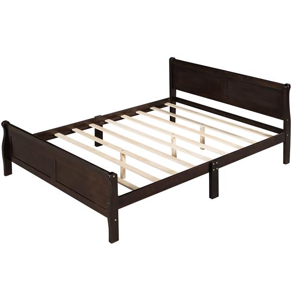 Full Size Wood Platform Bed with Headboard and Wooden Slat Support (Espresso)