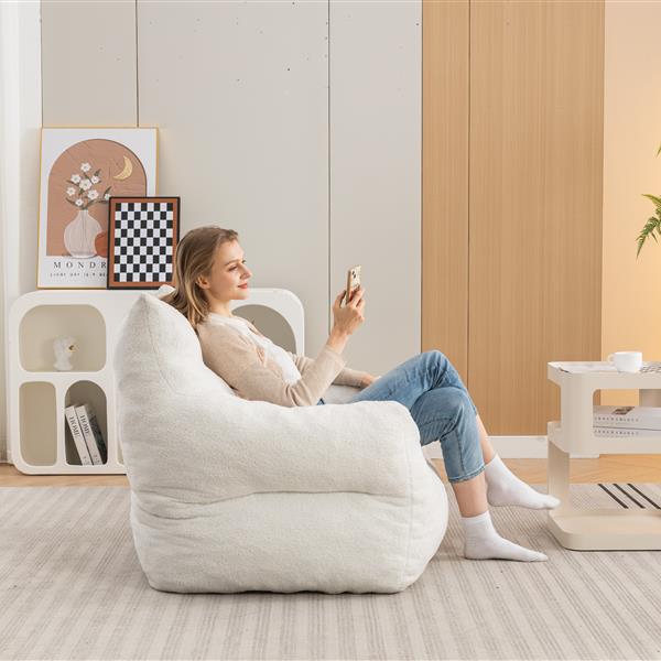 054-Large Size Teddy Fabric Bean Bag Chair Lazy Sofa Chair Sponge filling For Indoor,Ivory