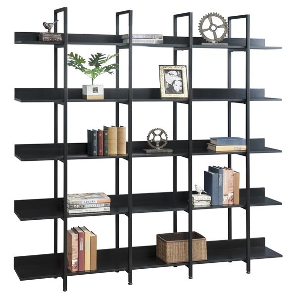 [VIDEO] 5 Tier Bookcase Home Office Open Bookshelf, Vintage Industrial Style Shelf with Metal Frame, MDF Board