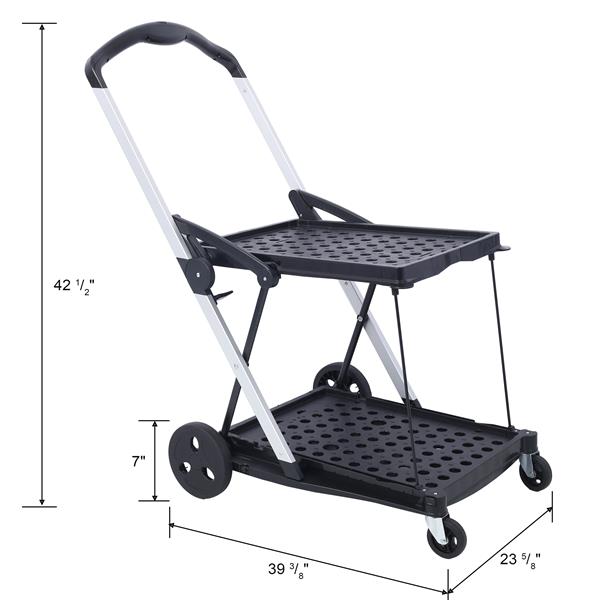 Collapsible Utility Cart Multi Use Functional Collapsible Shopping Carts 2-Tier Collapsible Shopping Cart with Baskets Carrito para Supermercado con Ruedas