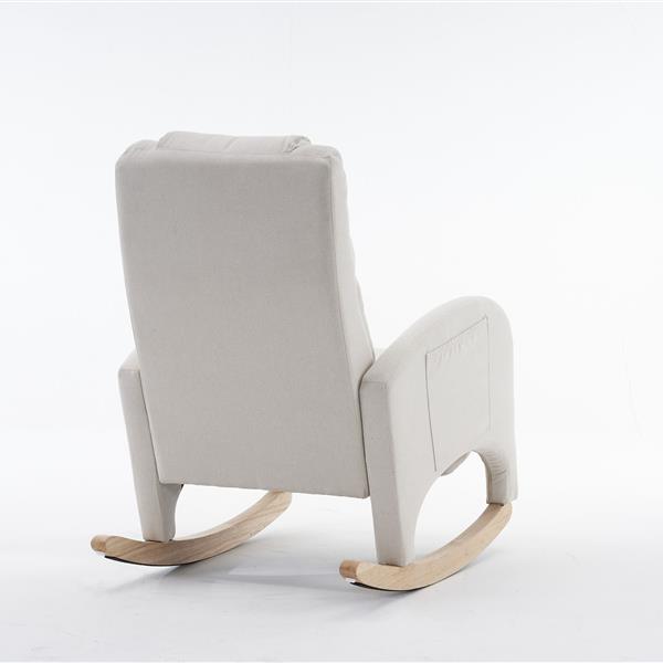 052-Cotton Linen Fabric Nursery Rocking Chair With Adjustable Footrest,Beige