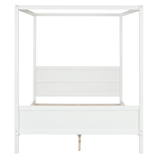 Queen Size Canopy Platform Bed with Headboard and Footboard,Slat Support Leg - White