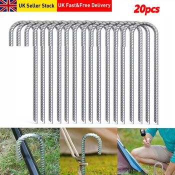 20 Tent Pegs Heavy Duty Steel Marquee Ground Stakes 300mm*8mm Camping Awning