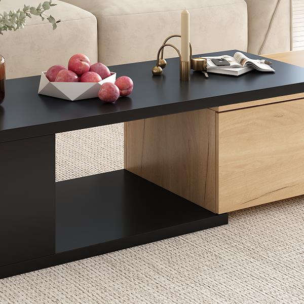 47.2''-57''W Extendable Coffee Table with 2 Storage Drawers, Dual-tone Wood Center Table with Extendable Sliding Tabletop, Multi-functional Hidden Storage Sofa Table for Living Room, Black