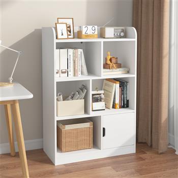 Kids Bookcase, Bookshelf with 6 Compartments,  Shelves and Cube Organizer, for Bedroom Living Room Office Closet School in White