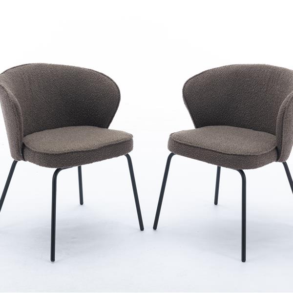 042-Set of 2 Boucle Fabric Dining Chairs With Black Metal Legs,Dark Brown