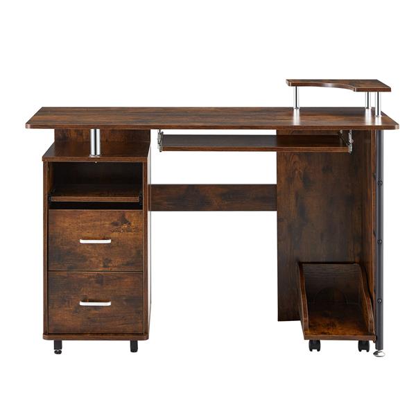 D&N solid wood computer Desk,office table with PC droller, storage shelves and file cabinet , two drawers, Ctray,a shelf used for planting, single , HPS, 47.24''L 21.65''W 34.35''H