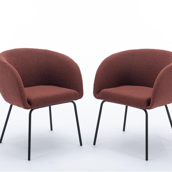 040-Set of 2 Boucle Fabric Dining Chairs With Black Metal Legs,Wine Red