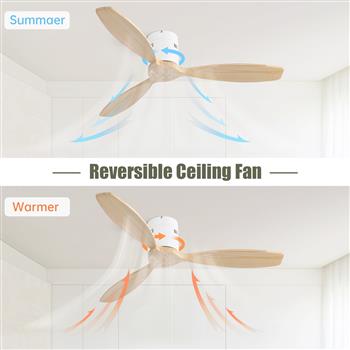 52 Inch Decorative Solid Wood Ceiling Fan Without Light 6 Speed Remote Control Reversible DC Motor For Home