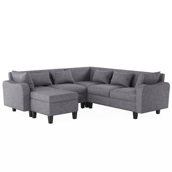 [New]87" Modern Sectional Sofa with coffee table,6-Seat Couch Set with Storage Ottoman,Various Combinations,L-Shape Indoor Furniture with Unique Armrests for Living Room,Apartment, 2 Colors(6 pillows)