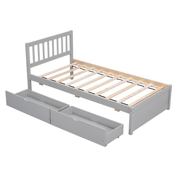 Modern Design Wooden Twin Size Platform Bed with 2 Drawers for Grey Color