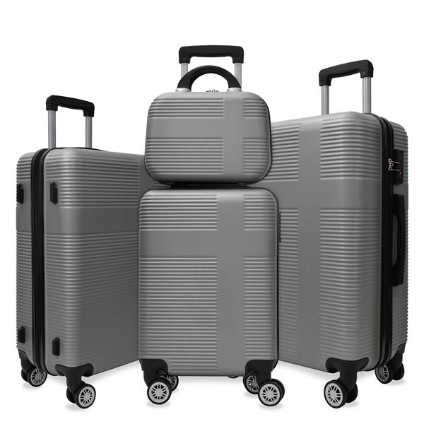 Luggage 4 Piece Set with Spinner Wheels, Hardshell Lightweight Suitcase with TSA Lock,Checked Luggage,Silver+Gray(12/20/24/28in)