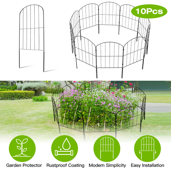 Decorative Garden Fence Fencing 10 Pack, 12.59” Width 23.93” Length Rustproof Metal Wire Panel Border Animal Barrier for Flower Edging for Yard Landscape Patio Outdoor Decor（No shipments on weekends）