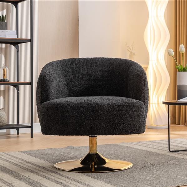 048-Chenille Fabric Swivel Chair With Gold Metal Round Base,Black