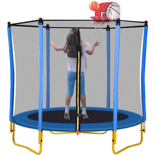 5.5FT Trampoline for Kids - 65" Outdoor & Indoor Mini Toddler Trampoline with Enclosure, Basketball Hoop and Ball Included