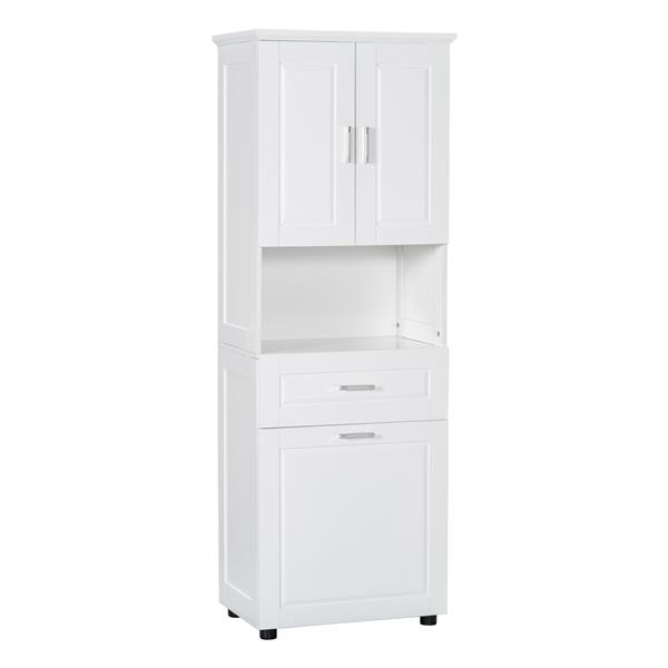 Tall Bathroom Cabinet with Laundry Basket, Large Storage Space Tilt-Out Laundry Hamper and Upper Storage Cabinet, White