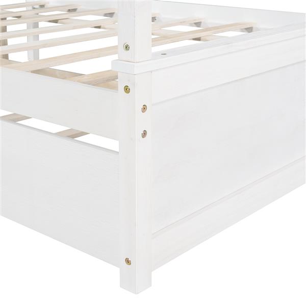 Wood Canopy Bed with Trundle Bed ,Full Size Canopy Platform bed With  Support Slats .No Box Spring Needed, Brushed White