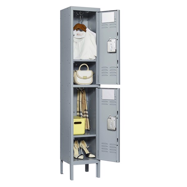 2 Door 66"H Metal Lockers With Lock for Employees,Storage Locker Cabinet for Home Gym Office School Garage,Gray