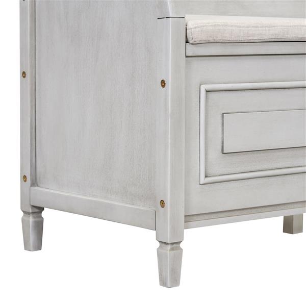 Rustic Style Solid wood Entryway Multifunctional Storage Bench with Safety Hinge (Gray Wash+ Beige)