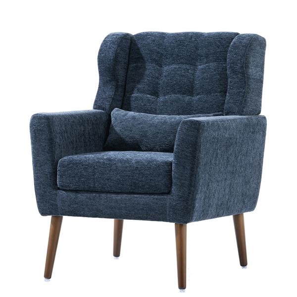 Modern Chair,Chenille Arm Chairs for Living Room,Upholstered Mordern Armchair,Comfy Soft Padded Lounge Chair in Small Space, Bedroom, w/Pillow, Solid Wood Leg (Dark Blue)