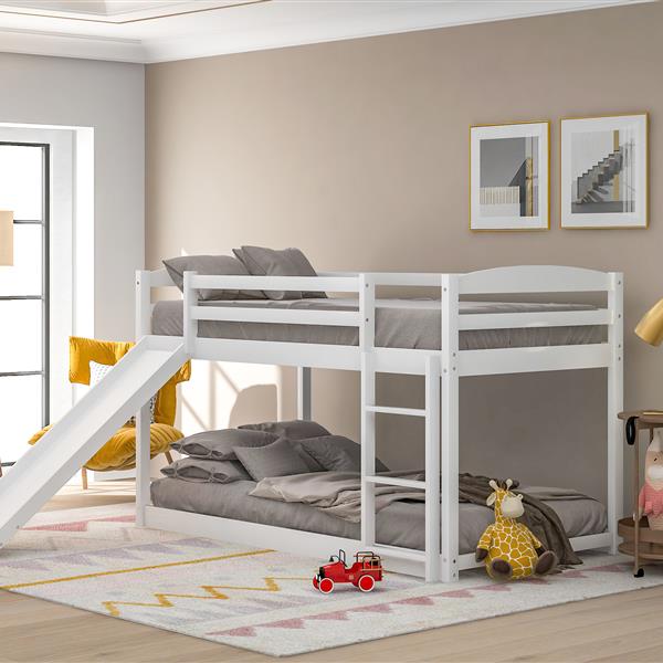 Twin over Twin Bunk Bed with Convertible Slide and Ladder , White