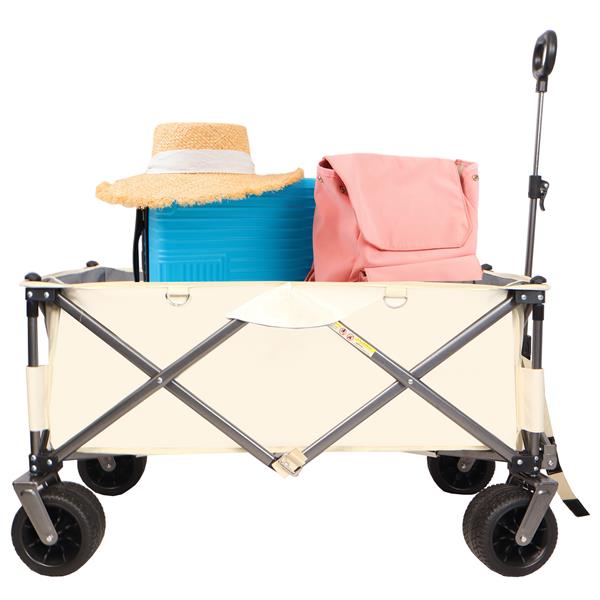 Folding Wagon, Heavy Duty Utility Beach Wagon Cart for Sand with Big Wheels, Adjustable Handle&Drink Holders for Shopping, Camping,Garden and Outdoor