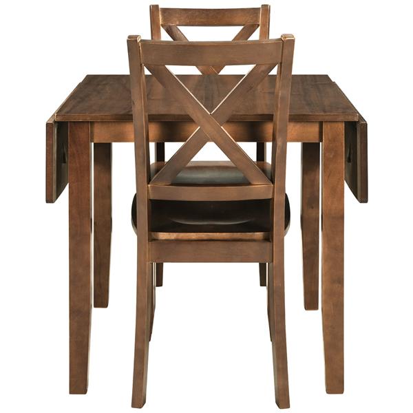 3-Piece Wood Drop Leaf Breakfast Nook Dining Table Set with 2 X-back Chairs for Small Places, Brown