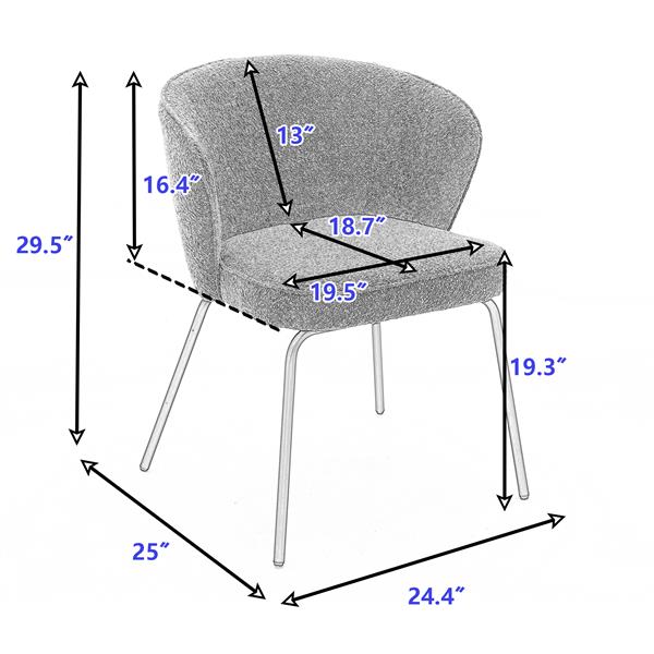 042-Set of 2 Boucle Fabric Dining Chairs With Black Metal Legs,Dark Brown