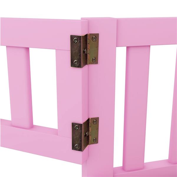 Twin Size Bed Floor Bed with Safety Guardrails and Door for Kids, Pink