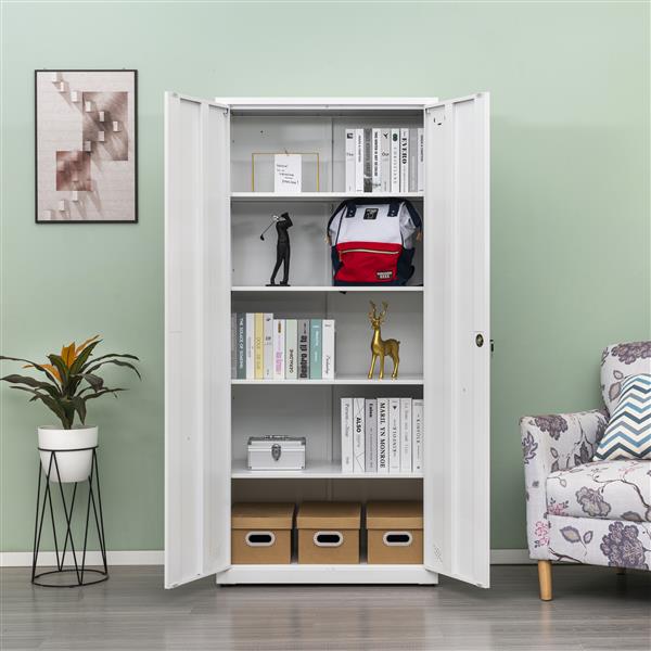 High Storage Cabinet with 2 Doors and 4 Partitions to Separate 5 Storage Spaces, Home/ Office Design