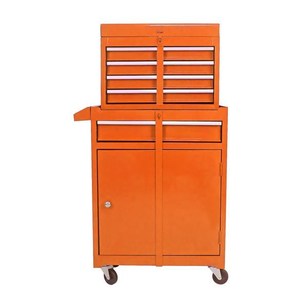 Detachable 5 Drawer Tool Chest with Bottom Cabinet and One Adjustable Shelf--Orange