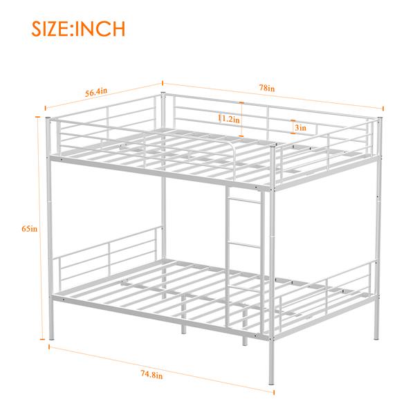 Metal Loft Bed Full Size, Heavy Duty Metal Loft Bed Frame with Dual Ladders & Safety Guardrail, No Box Spring Needed, Space-Saving Loft Bed for Juniors Teens Adults (silver)