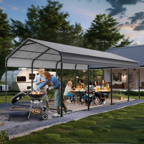 Metal Carport 12 ×20 FT Heavy Duty with Galvanized Steel Roof, Metal Garage Canopy with Galvanized Steel Roof & Frame, Car Tent Outdoor Storage Shed for Car, Boats and Truck, Gray 