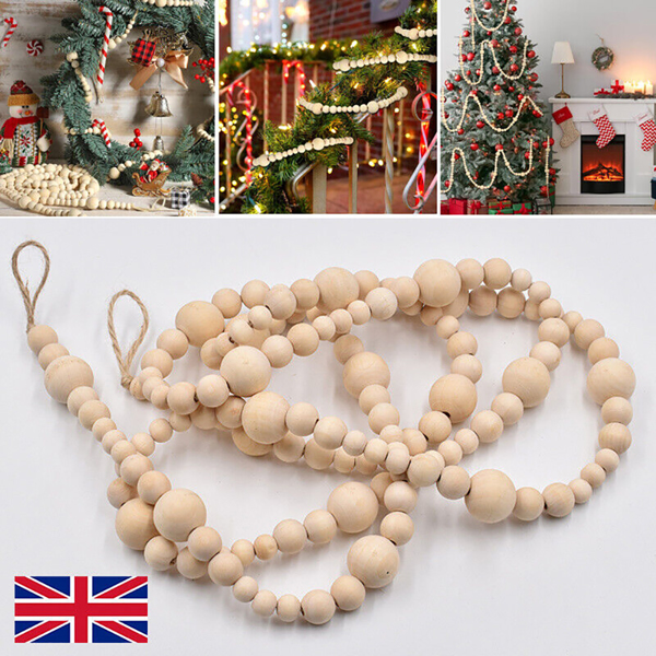 Round Wooden Beaded Garland Wood Bead Garland Boho Home Baby Room Decortion Wall