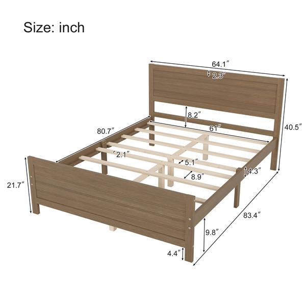 Wood Platform Bed Frame with Headboard, Mattress Foundation with Wood Slat Support, No Box Spring Needed, Queen Size, Walnut