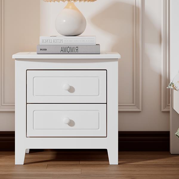 2-Drawer Nightstand for Bedroom, Mid Century Retro Bedside Table with Classic Design,White