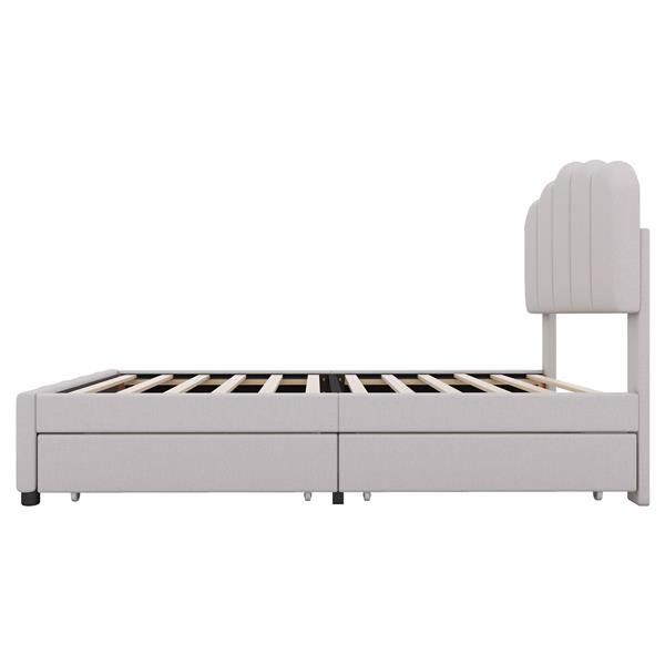 Twin Size Upholstered Bed with 2 Storage Drawers,Wood Slat Support, Beige