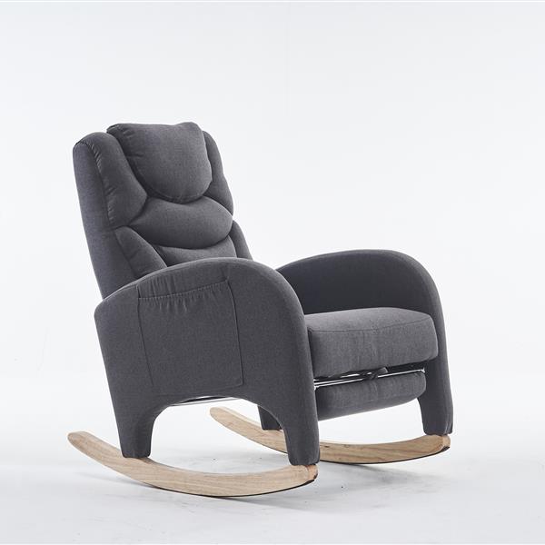 052-Cotton Linen Fabric Nursery Rocking Chair With Adjustable Footrest,Dark Gray