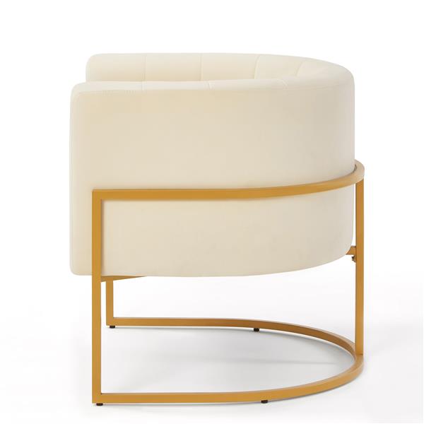 Upholstered Velvet Chair with Golden Metal Stand,Mid-Century  Living Room Leisure Chair with Curve Backrest  -Cream