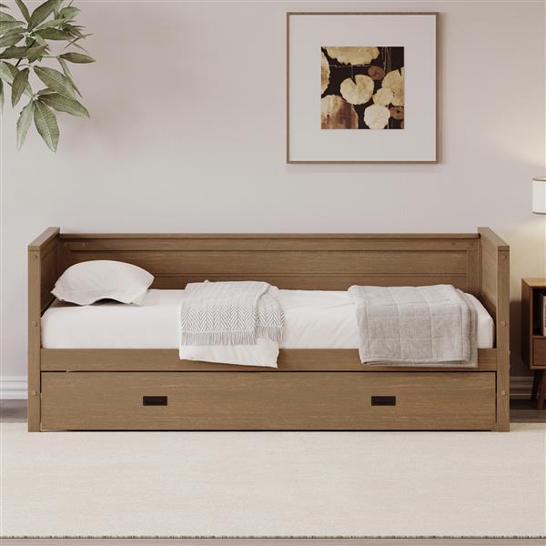 Twin Size Solid Wood Daybed with Trundle for Kids Teens Dorm Bedroom Multipurpose Guest Room or Home, Walnut