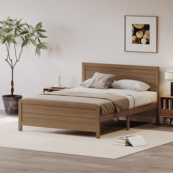 Wood Platform Bed Frame with Headboard, Mattress Foundation with Wood Slat Support, No Box Spring Needed, King Size, Walnut