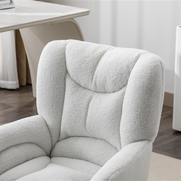 005-Teddy Fabric 360 Swivel Home Office Chair With Gold Metal Base And Universal Wheels,Ivory