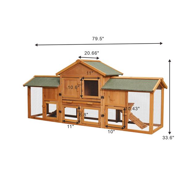 79.5" Extra Large Bunny Cage with 2 Runs House Small Animal Habitats for Guinea Pigs Hamster Removable Tray Two Tier Waterproof Roof Pet Supplies Cottage Poultry Pen Enclosure