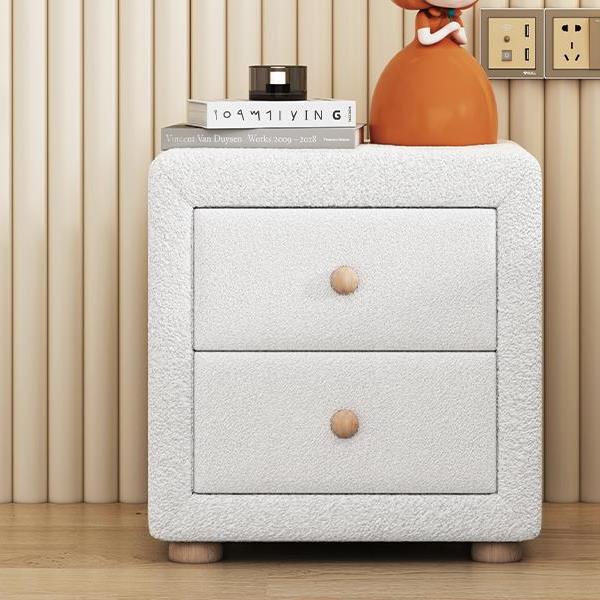 Teddy Fleece Nightstand with 2 Drawers, White