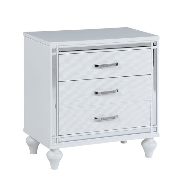 Contemporary Nightstands with mirror frame accents, Bedside Table with two drawers and one hidden drawer, End Table with Crystal Pull for Living Room,Bedroom, White